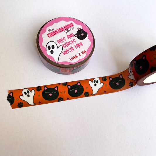 Halloween Washi Tape - Jack-o'-lantern Washi Tape - Ghost Cat, Bat