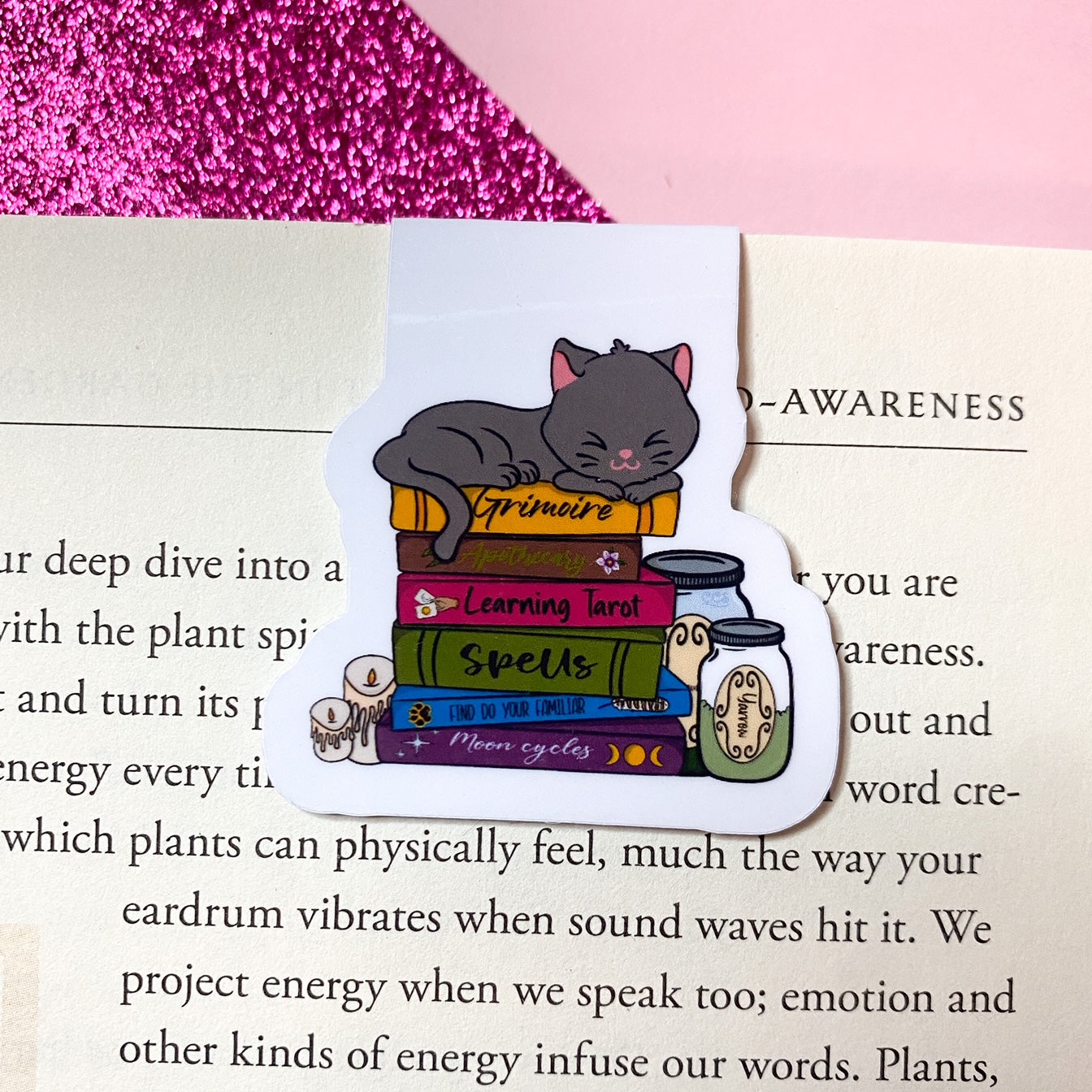 Witch's Cat Book Stack magnetic bookmark