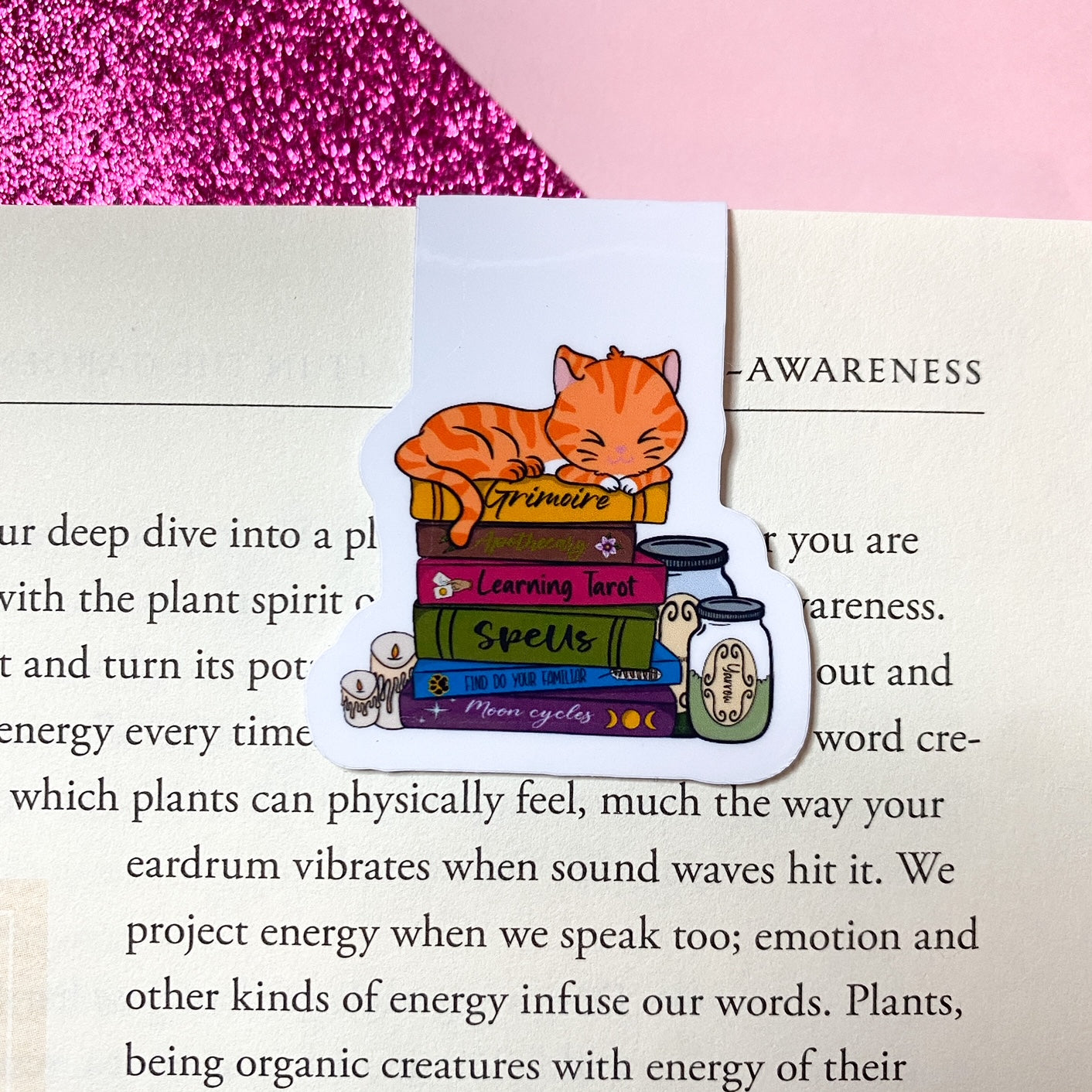 Witch's Cat Book Stack magnetic bookmark