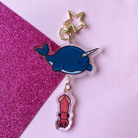 Narwhal & Squid Keychain