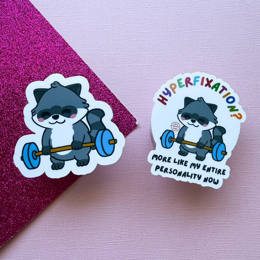 Weight Lifting Hyper fixation Neurodivergent Raccoon Sticker