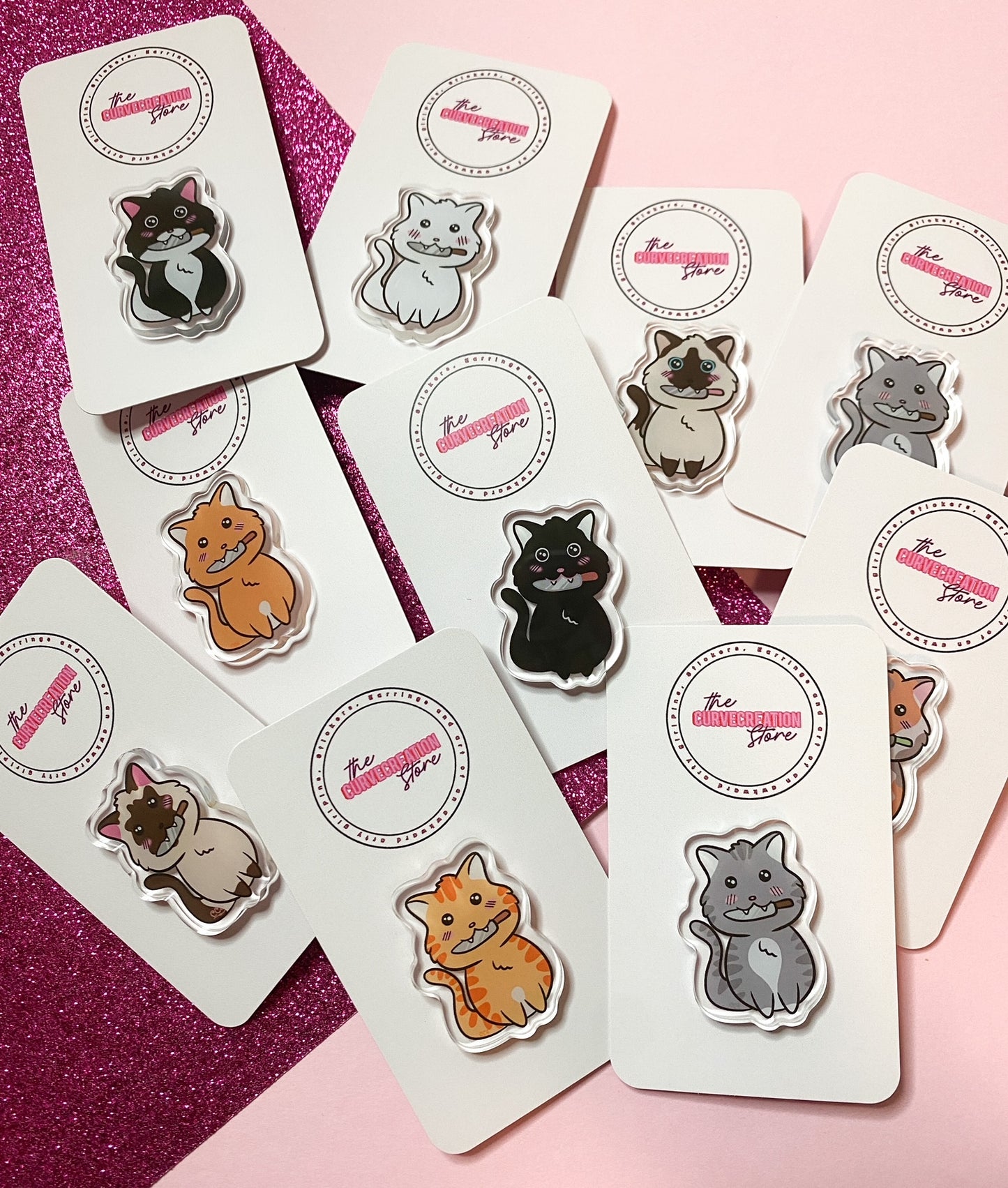 Chibi Stabby Cat Acrylic Pin | Multiple colourways