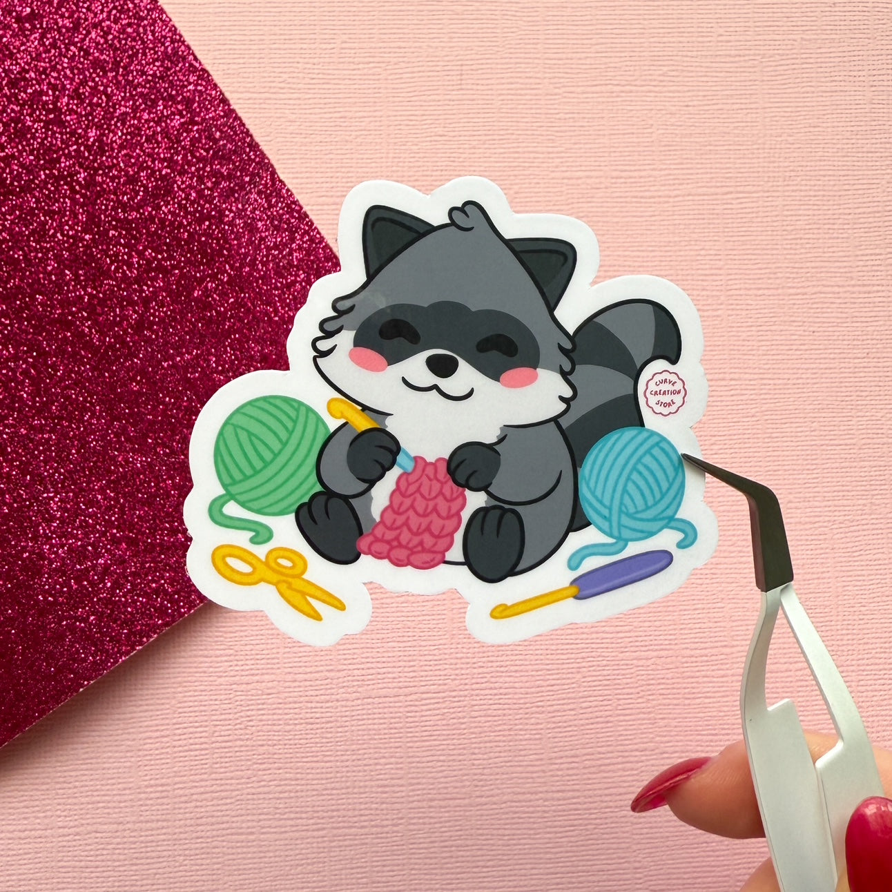 Crocheting Hyper fixation Neurodivergent Raccoon Sticker