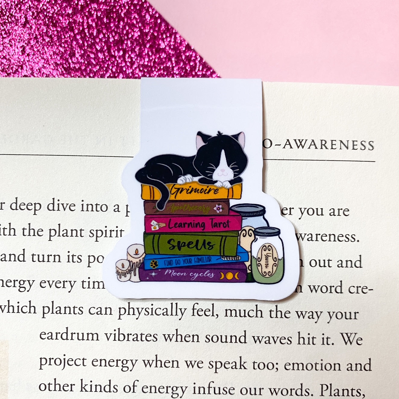 Witch's Cat Book Stack magnetic bookmark