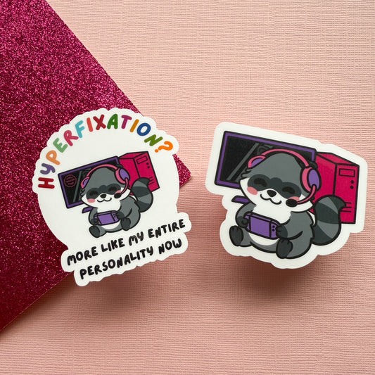 Gaming Hyper fixation Neurodivergent Raccoon Sticker