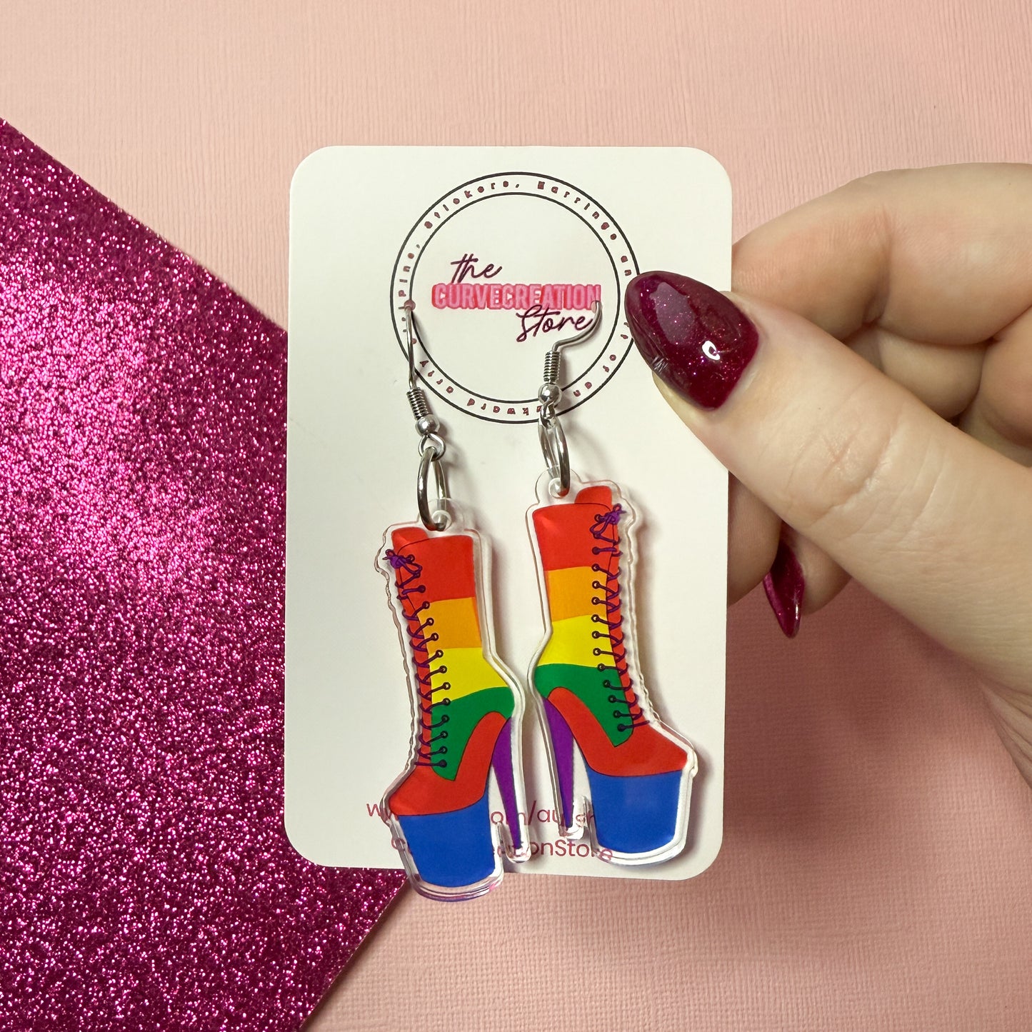 LGBTQ+ Pride Pole Dancing Boot Acrylic Charm Earrings