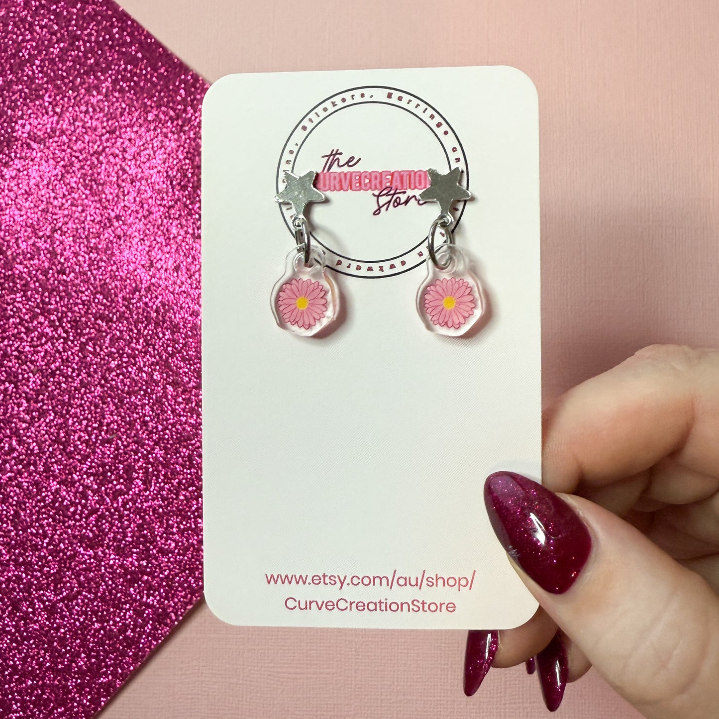 Pink Daisy flower mini Dangles