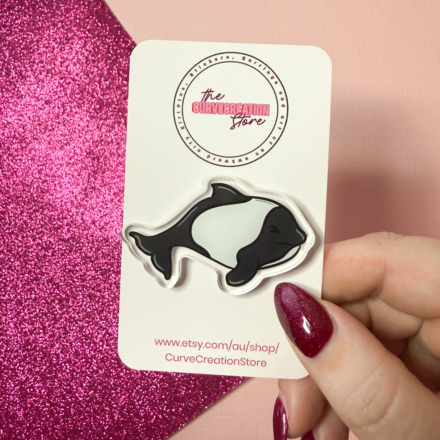 Commerson Dolphin Acrylic Pin