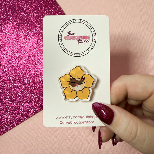 Cassie the Calico Cat Bloom Feline Flower Acrylic pin