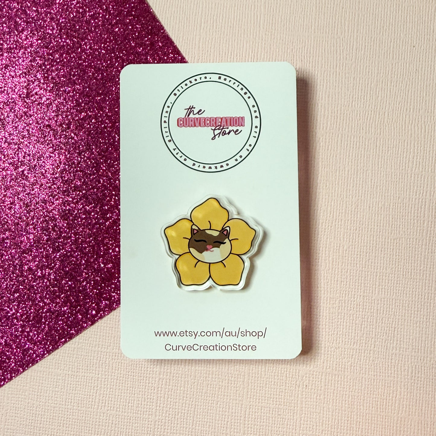 Cassie the Calico Cat Bloom Feline Flower Acrylic pin