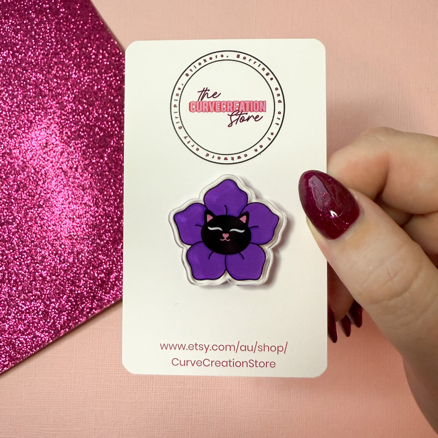 Betty the Black Cat Bloom Feline Flower Acrylic pin