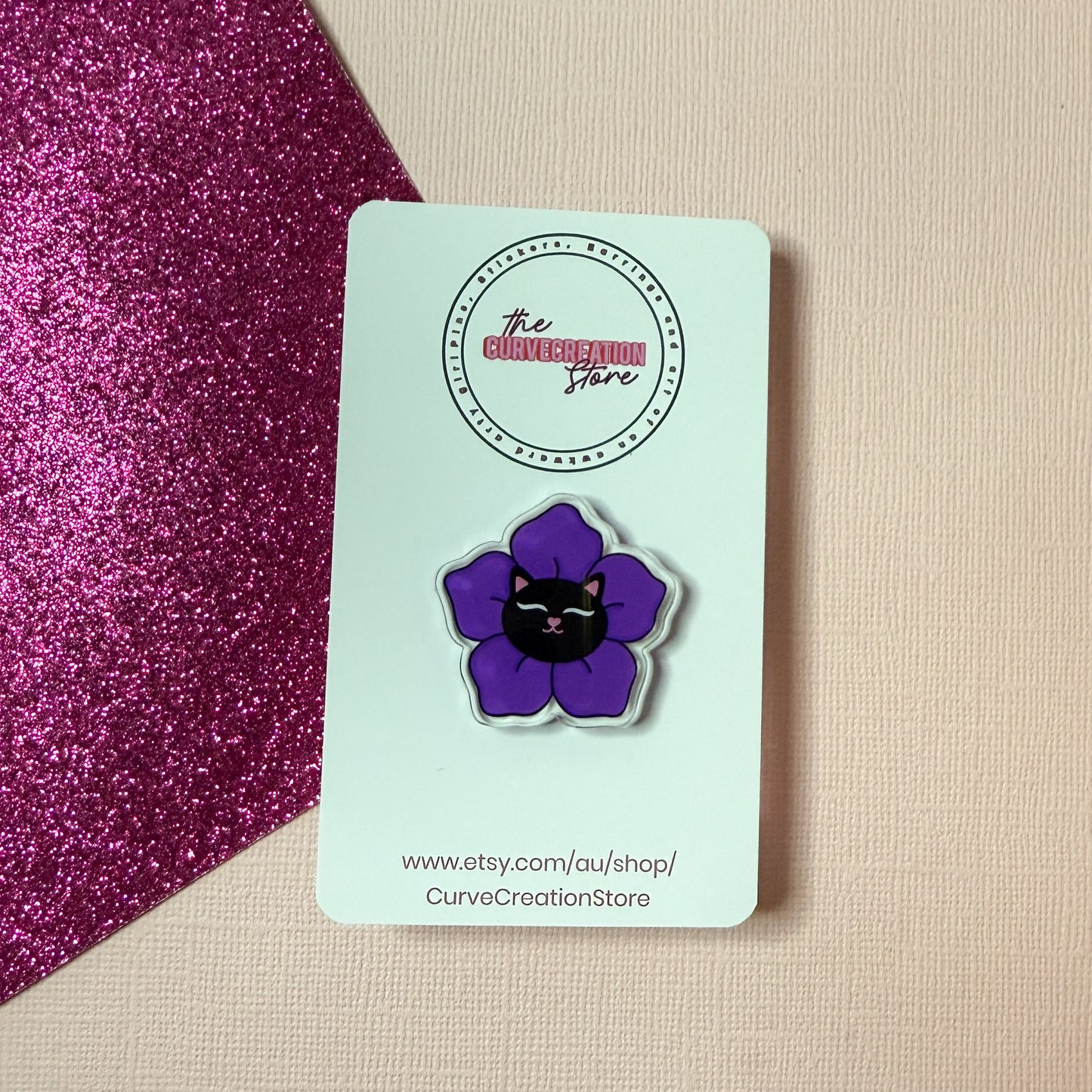 Betty the Black Cat Bloom Feline Flower Acrylic pin