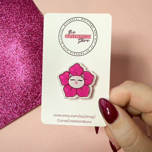 Whitney the White Cat Bloom Feline Flower Acrylic pin