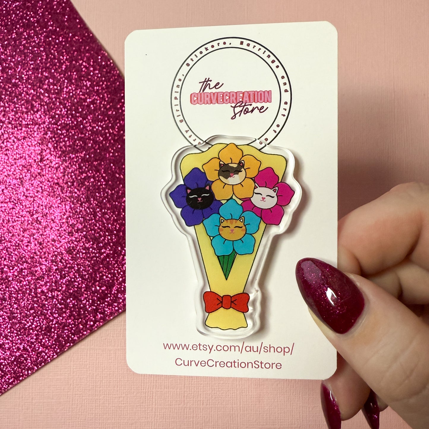 Bunch of Cat Bloom Feline Flowers Acrylic pin