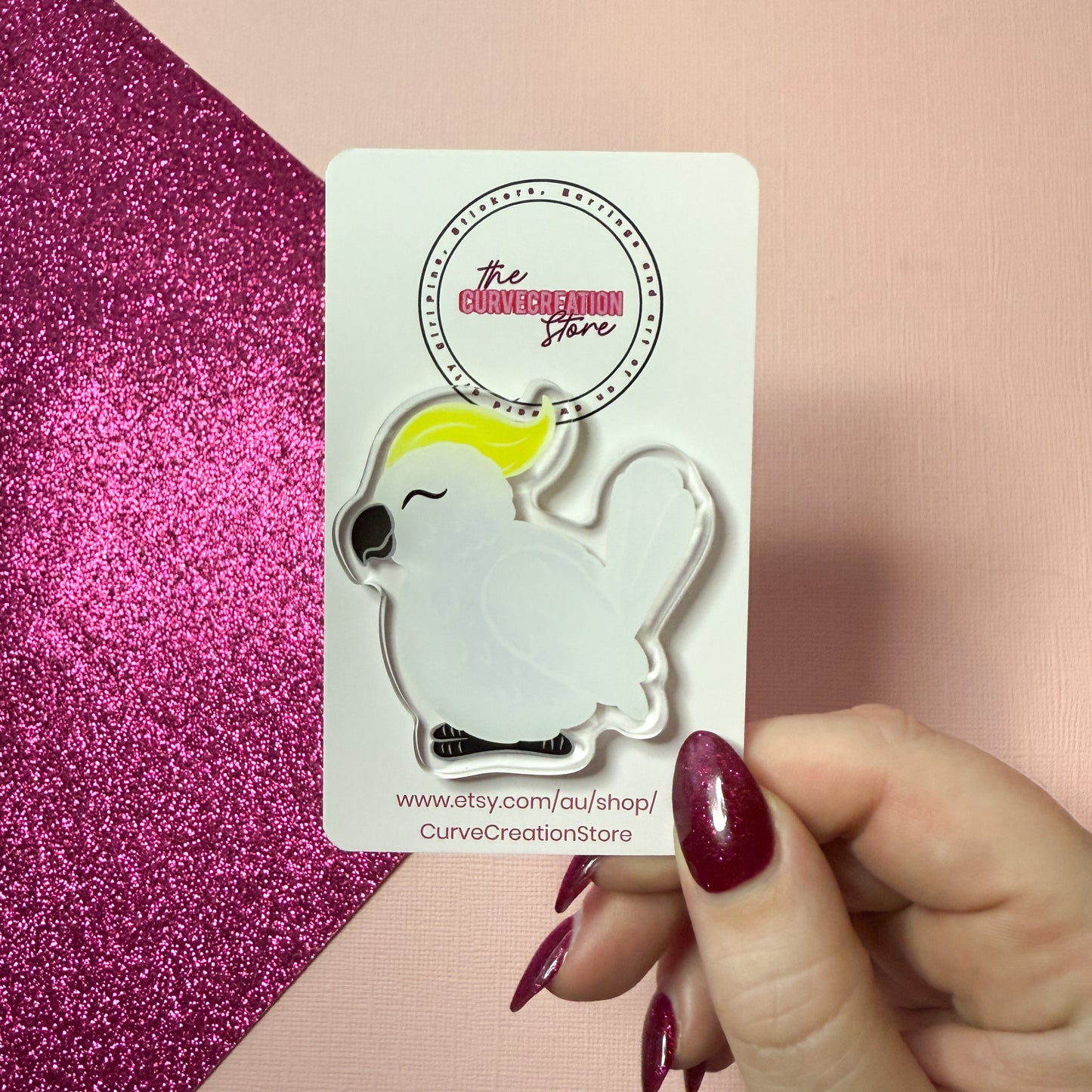 Cockatoo Chunky Round Australian Bird Acrylic Pin