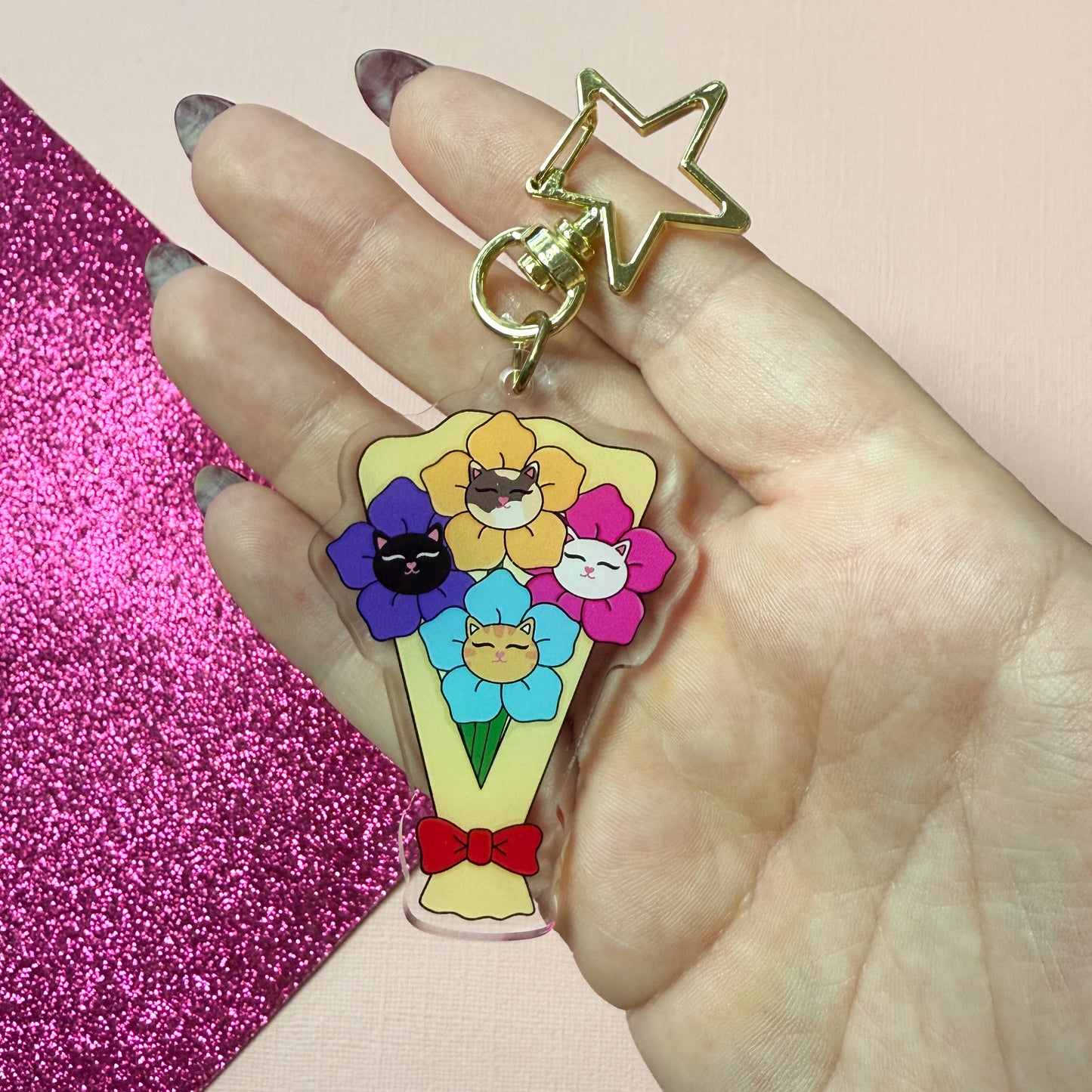 Bunch of Cat Bloom Feline Flowers Acrylic Keychain
