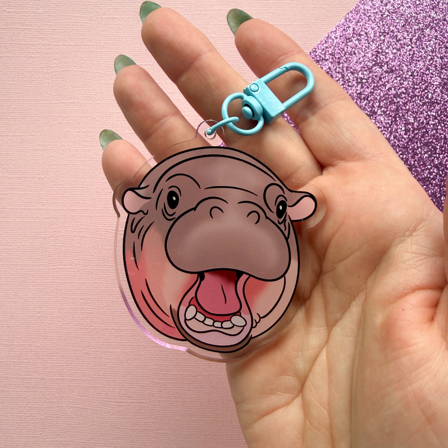 Mad Moo-Deng Baby Hippo Acrylic Keychain