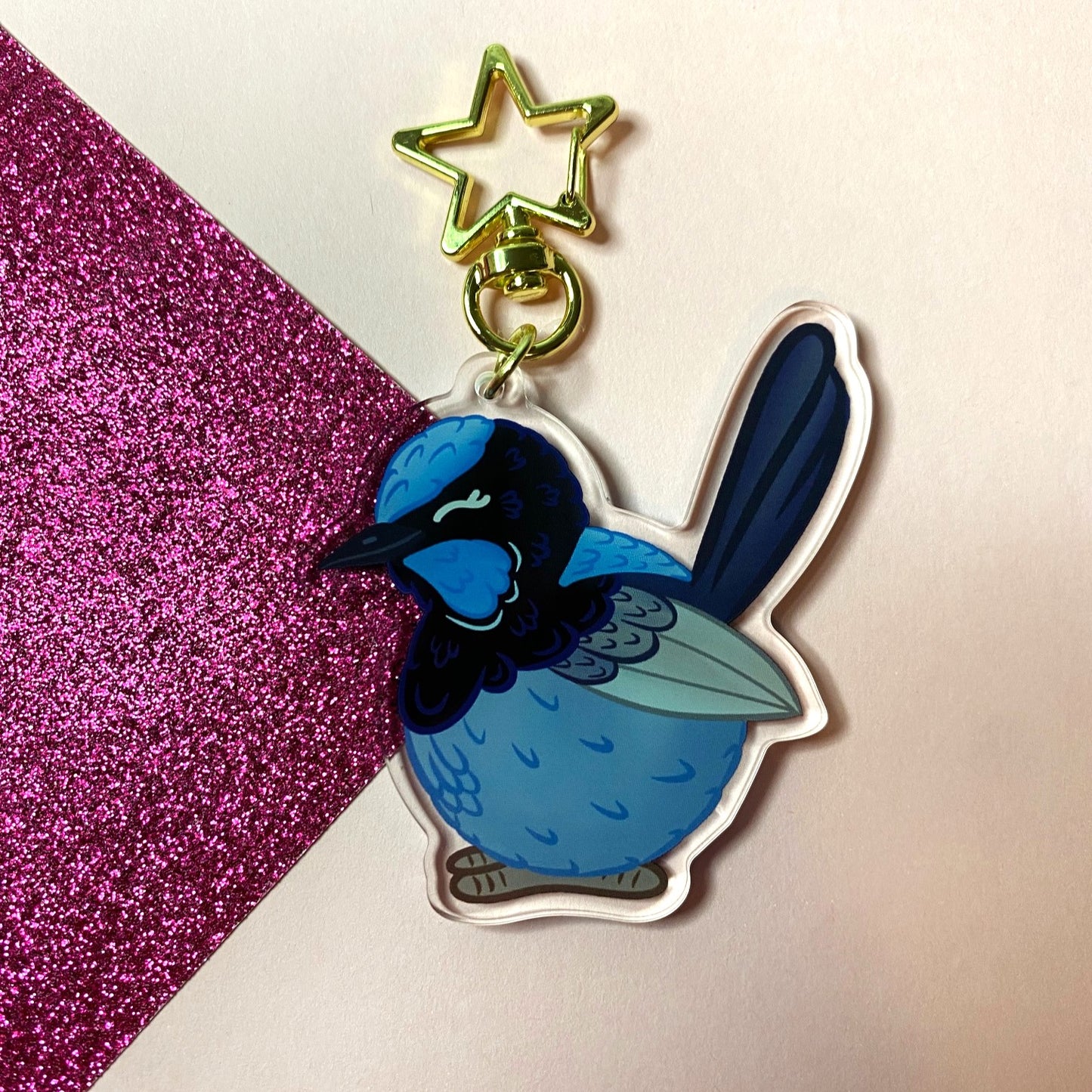 Fairy Wren Chunky Round Australian Bird Acrylic Glitter Keychain