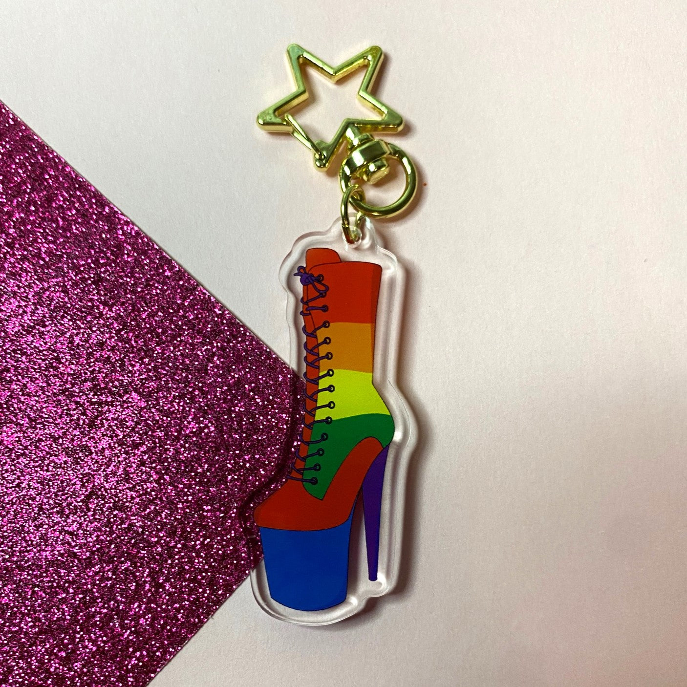 Pride Pole Dancing Boot Keychain