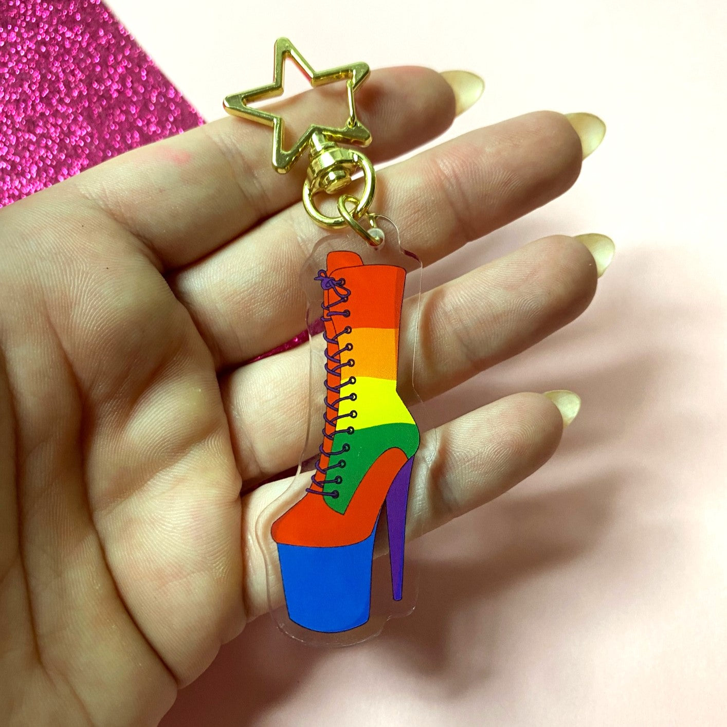 Pride Pole Dancing Boot Keychain