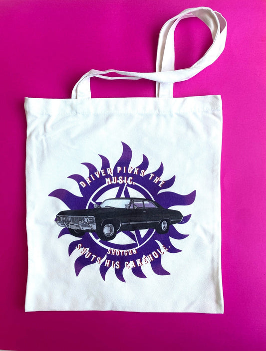 Monster Hunting Black 1967 Chevrolet Impala Tote Bag