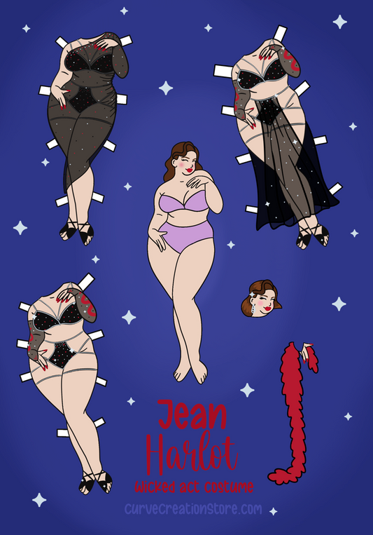 Custom Vintage-Style Paper Doll Illustration Digital Artwork
