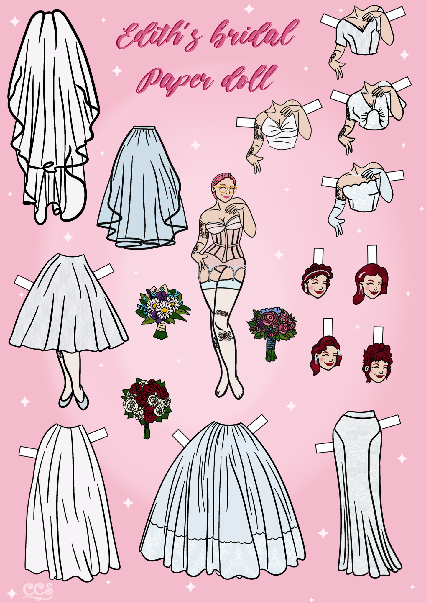 Custom Vintage-Style Paper Doll Illustration Digital Artwork