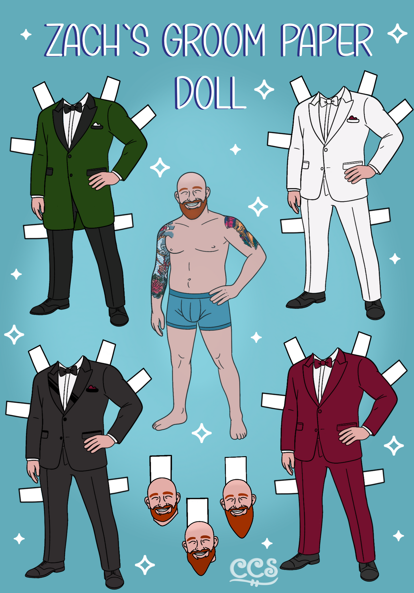 Custom Vintage-Style Paper Doll Illustration Digital Artwork