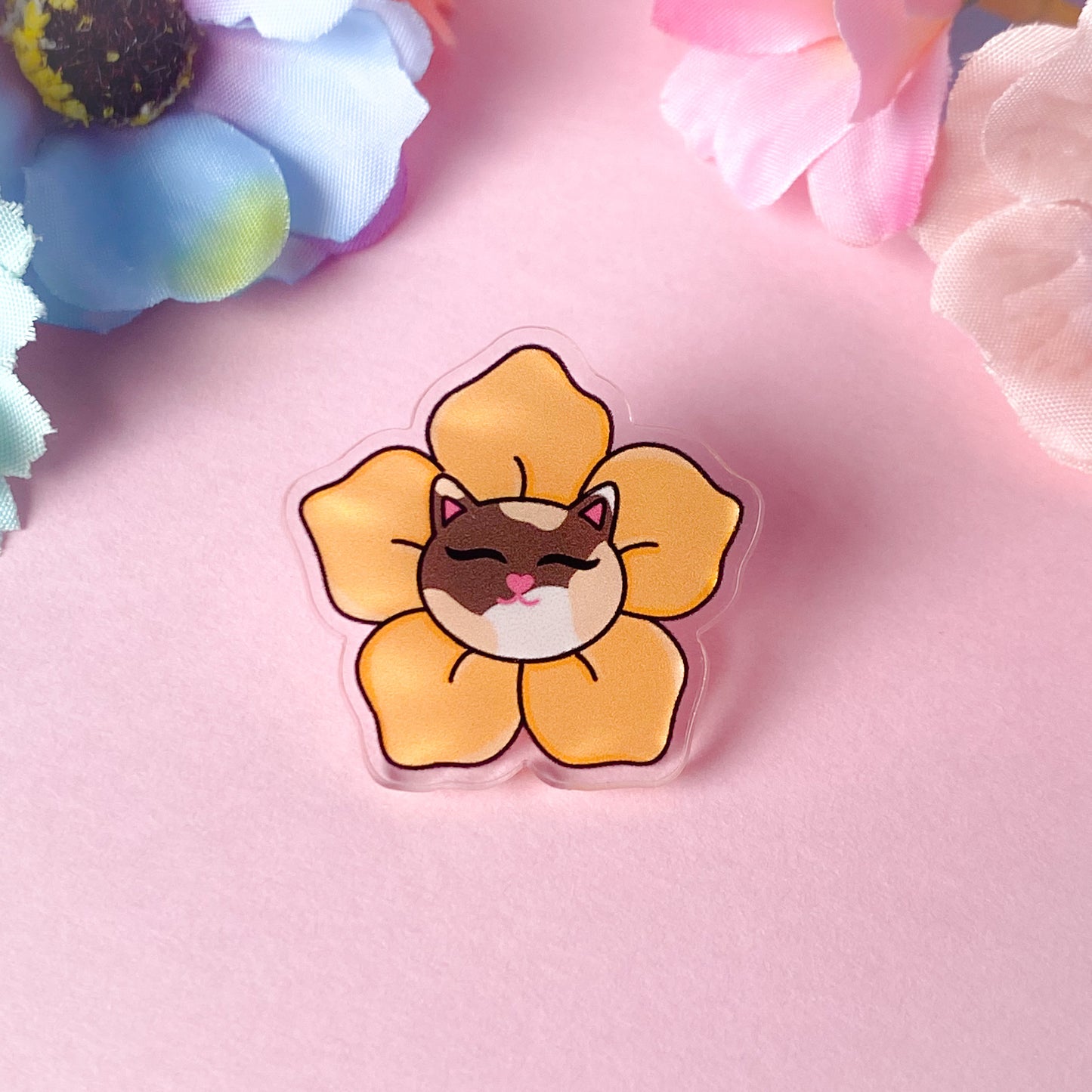 Cassie the Calico Cat Bloom Feline Flower Acrylic pin