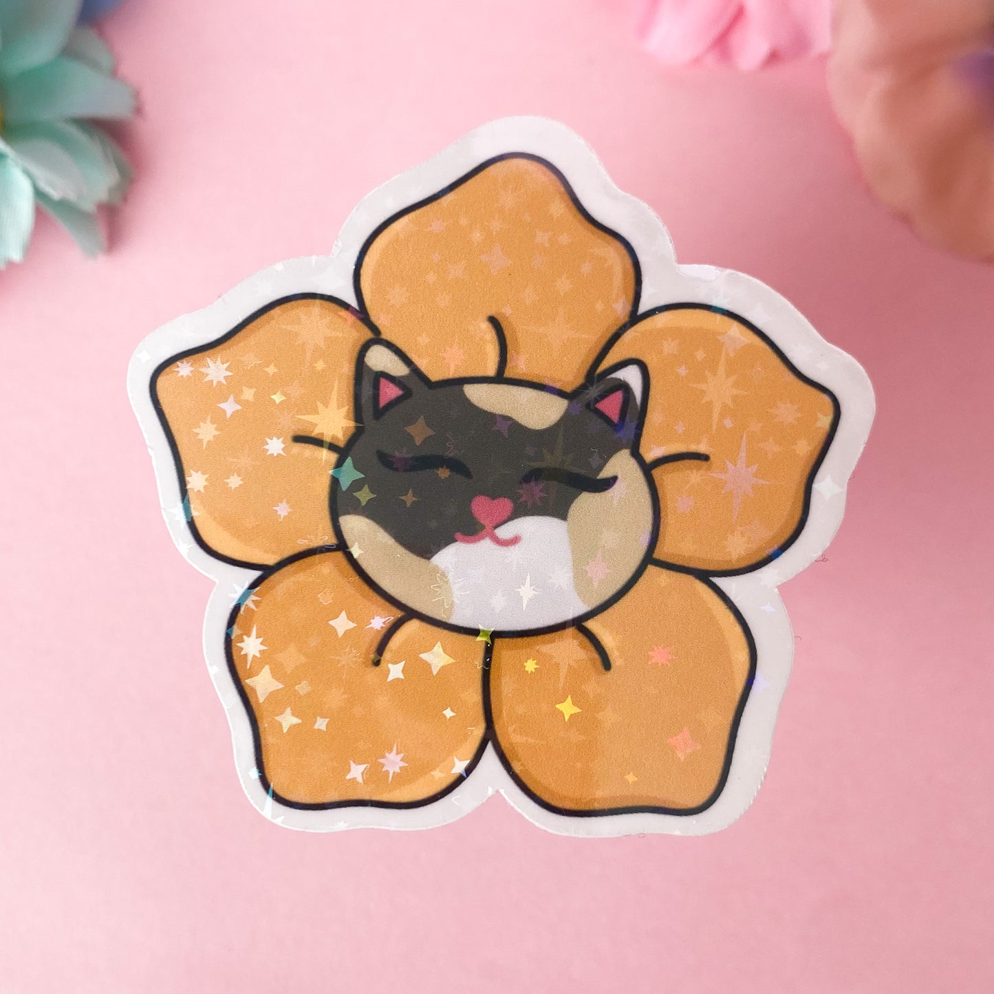 Cassie the Calico Cat Blooms Sticker | Bullet Journal, Scrapbook Sticker, Planner Stickers, Positive Quotes