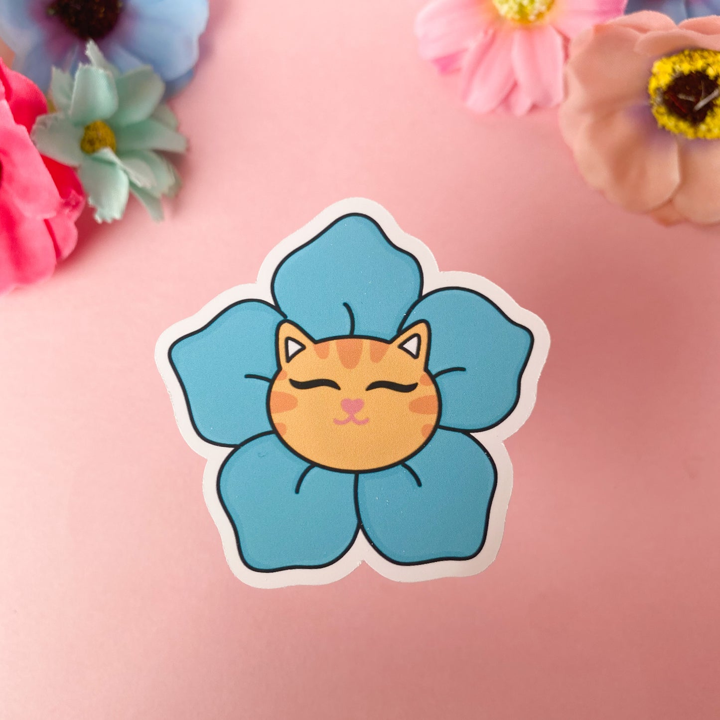 Toby the Ginger Cat Blooms Sticker | Bullet Journal, Scrapbook Sticker, Planner Stickers, Positive Quotes