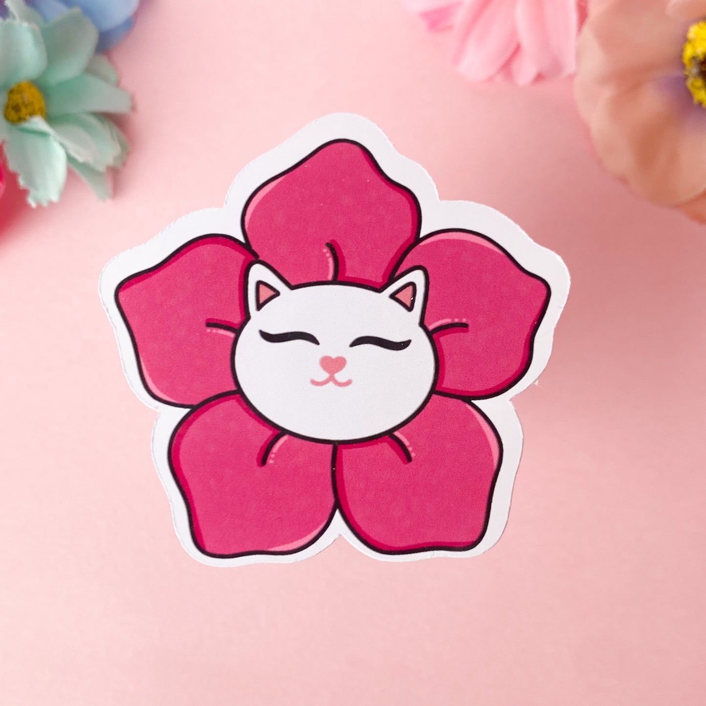 Whitney the White Cat Blooms Sticker | Bullet Journal, Scrapbook Sticker, Planner Stickers, Positive Quotes