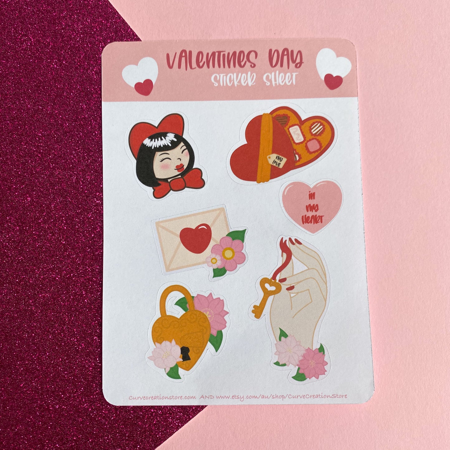 Valentines Day themed Sticker Sheet | Bullet Journal, Scrapbook Sticker, Planner Stickers