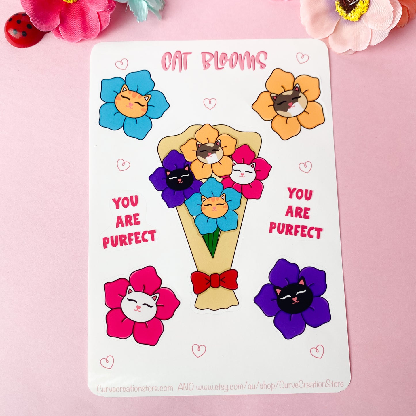 Cat Blooms Feline Flowers Sticker Gloss Sheet | Bullet Journal, Scrapbook Sticker, Planner Stickers