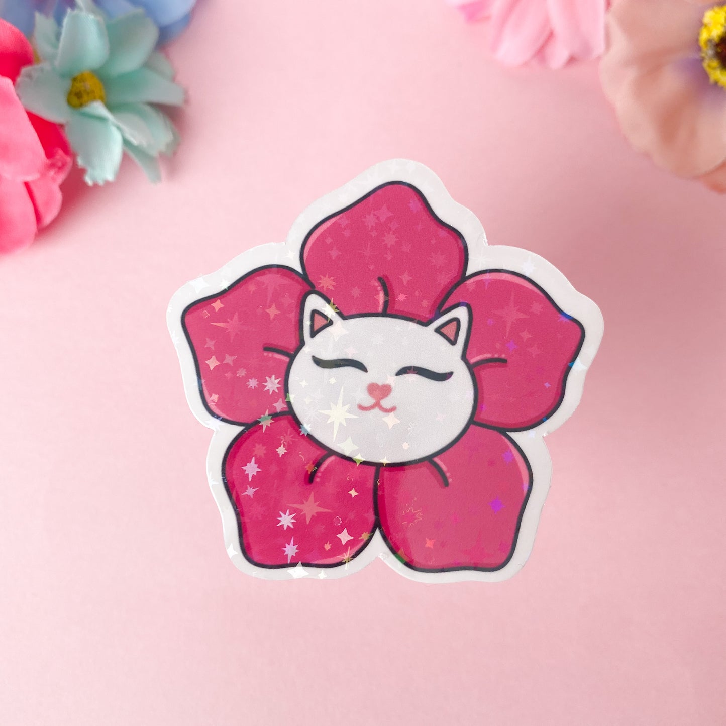 Whitney the White Cat Blooms Sticker | Bullet Journal, Scrapbook Sticker, Planner Stickers, Positive Quotes