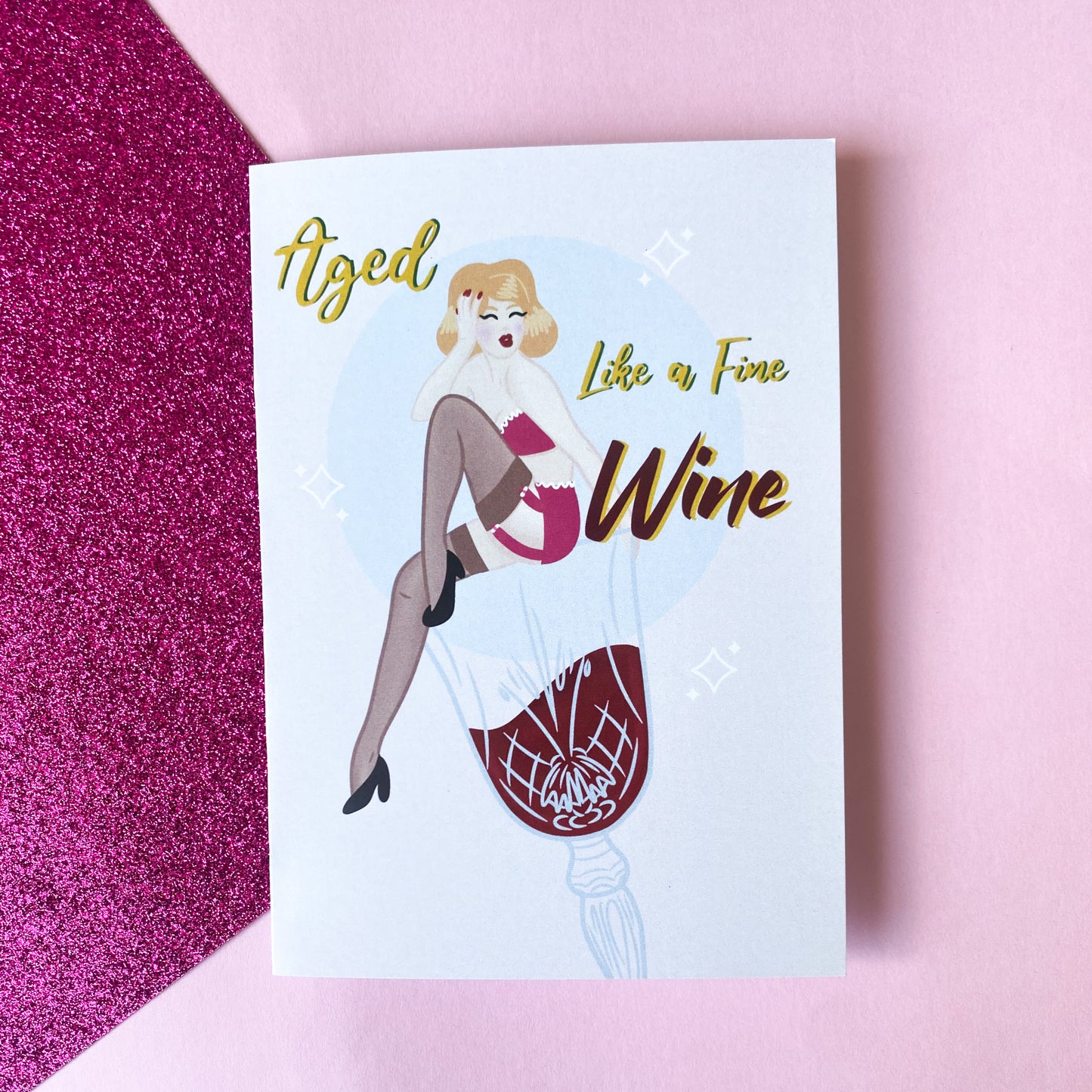 Aged Like A Fine Wine Retro Pinup | Handmade Birthday Card | Greeting Card | Punny  Birthday Card