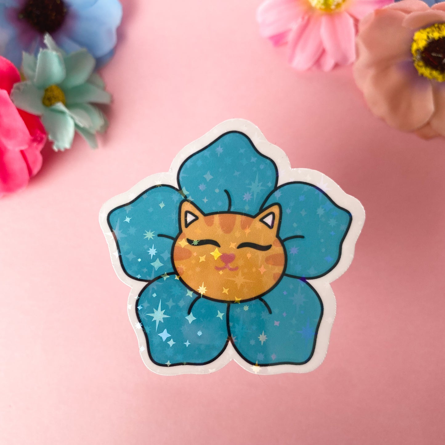 Toby the Ginger Cat Blooms Sticker | Bullet Journal, Scrapbook Sticker, Planner Stickers, Positive Quotes