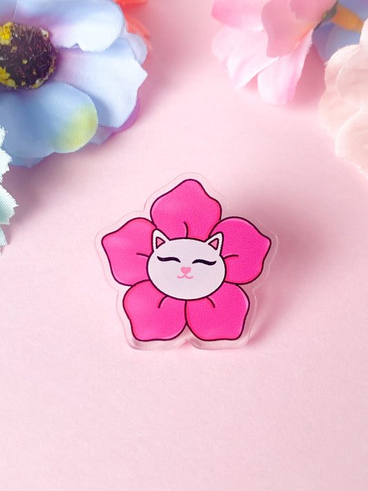 Whitney the White Cat Bloom Feline Flower Acrylic pin