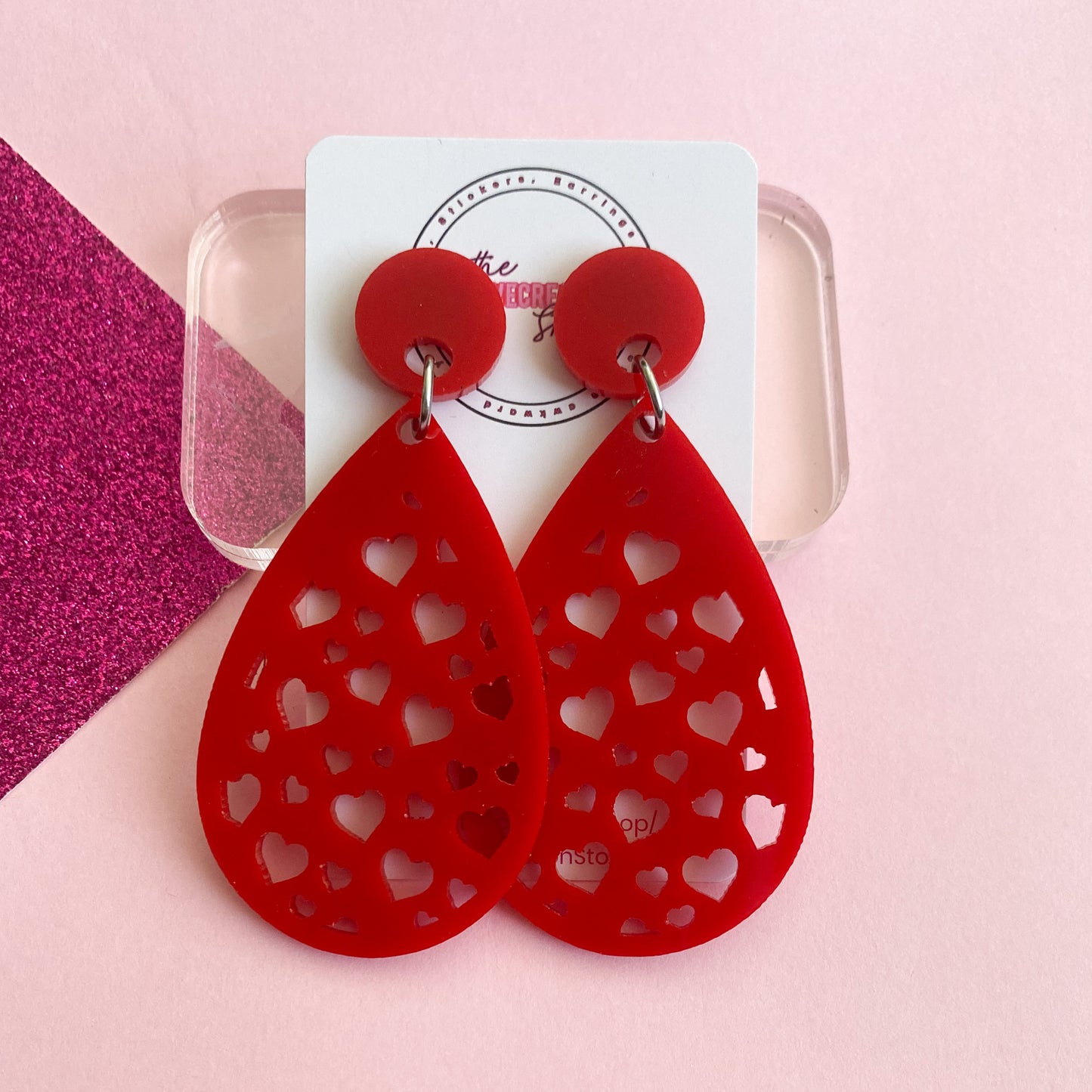 Valentines Day Large Hearts Cut out Acrylic Statement Earrings