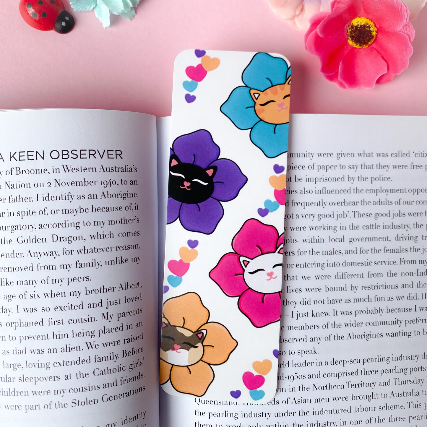 Cat Blooms traditional bookmark | books | bookworm | reading | book accessories | book decor reading