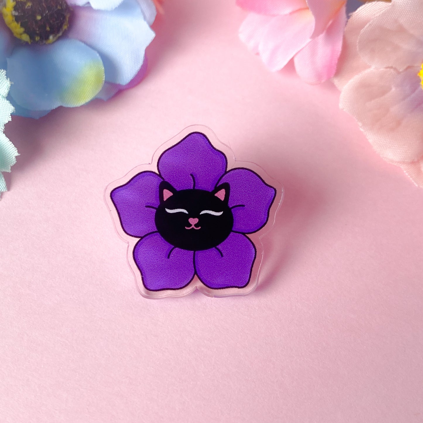 Betty the Black Cat Bloom Feline Flower Acrylic pin