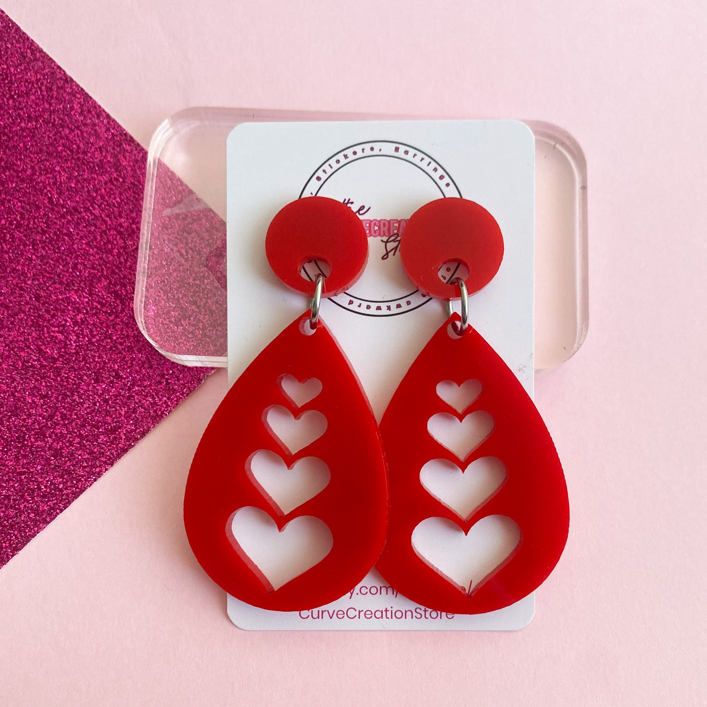 Valentines Day Small Heart Cut out Acrylic Statement Earrings