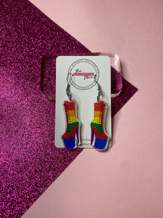 LGBTQ+ Pride Pole Dancing Boot Acrylic Charm Earrings