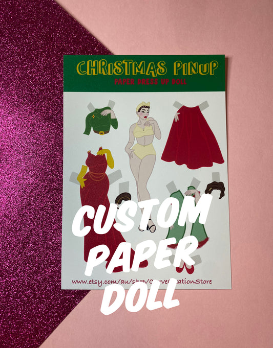 Custom retro pinup 1950s Paper Doll Digital Artwork